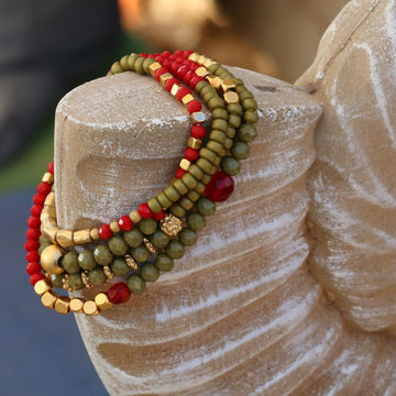 Gold Bead Bracelet,Green Bracelet,Wrap Bracelets for Women,Bead Bracelets for Women,Beads Bracelet,Stretchy Bracelets,Bohemian Jewelry